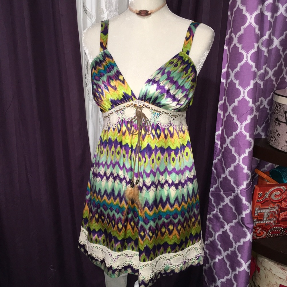 Diane Samandi silk mini dress & crocheted vest XS - Picture 2 of 8